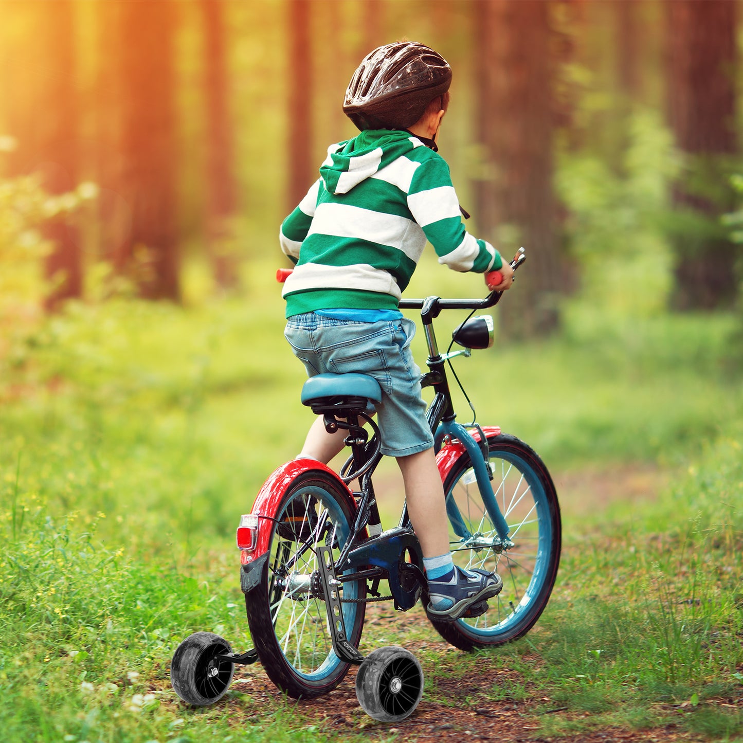 Bike Training Wheels, Pair of Heavy Duty Rear with Stabilizers Mounted Kit for Single Speed Bicycle with 12 14 16 18 20 Inch